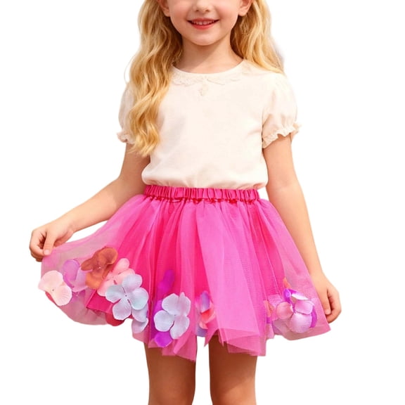 XEGLSBU Girls Dresses Size 6X Girls Party Dress for Kids Festive Petal Skirt with Net Overlay for Performances Celebration Hot Pink Size 6-8 Years