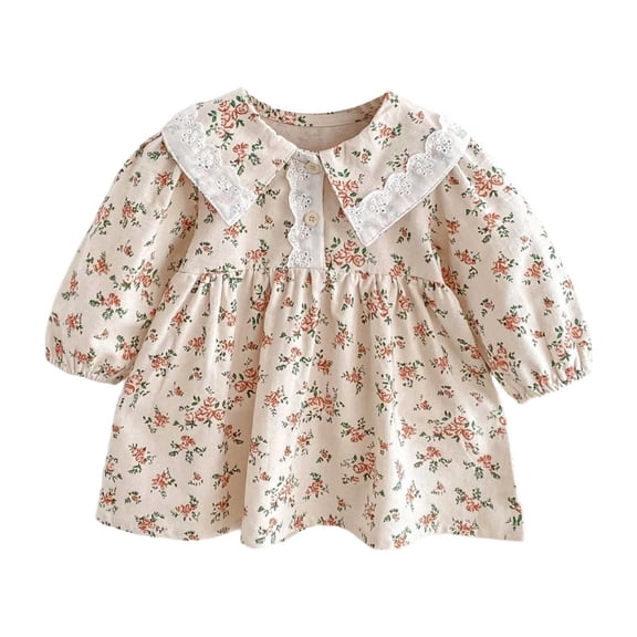 XEGLSBU Girls Dresses Size 7 Fancy Stylish Floral Print Girls Party Dress Autumn Gown for Baby Toddler and Kids Elegant Ruffled Sleeves Orange Size 6-12 Months