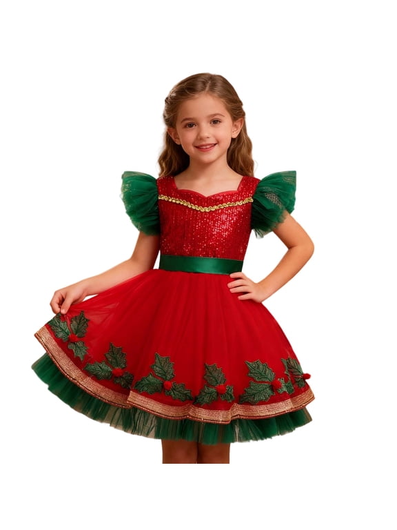 Girls Dresses Size 8/10 Child Xmas Girls Dress Party Dance Kids Christmas Princess Pageant Gown Girls Dress Girls Dresses Blue Size 10-12 Red-c Size 6-7 Years
