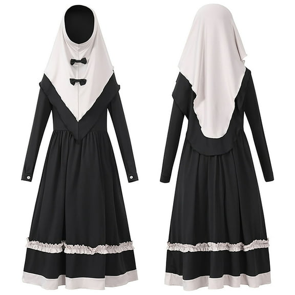 XEGLSBU Girls Dresses Size 8-10 Girls Long Sleeve Dress with Hooded Robe Middle Ethnic Outfit for Daily Wear and Festive Celebrations Dresses for Girls Black Size 4-6 Years