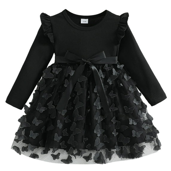 XEGLSBU Girls Dresses Size 8 Fancy Toddler Children Girls Long Sleeve Bowknot Prints Dresses Dress Clothes Girls Dresses Size 12/14 Black Size 4-5 Years