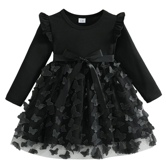 XEGLSBU Girls Dresses Size 8 Fancy Toddler Children Girls Long Sleeve Bowknot Prints Dresses Dress Clothes Girls Dresses Size 12/14 Black Size 4-5 Years