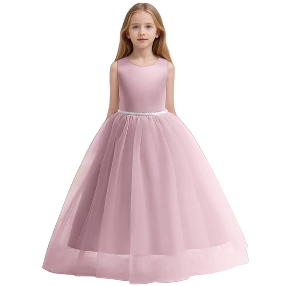 XEGLSBU Girls Dresses Sleeveless Long Dresses V Back with Bowknot For Kids Girls Party Performance Solid Dress for Teen Girls Red1 Size 6-7 year