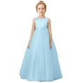 thumbnail image 1 of XEGLSBU Girls' Dresses Sleeveless Performance Dress for Girls Pearl Front Smocked Back Weeding Dresses Blue2 Size 6-7 Years, 1 of 6
