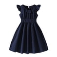 thumbnail image 1 of XEGLSBU Girls Dresses Solid Color Waist Defining Flutter Sleeve Hemline Fashion Party Casual Dress Summer Navy Size 10-11 Years, 1 of 9