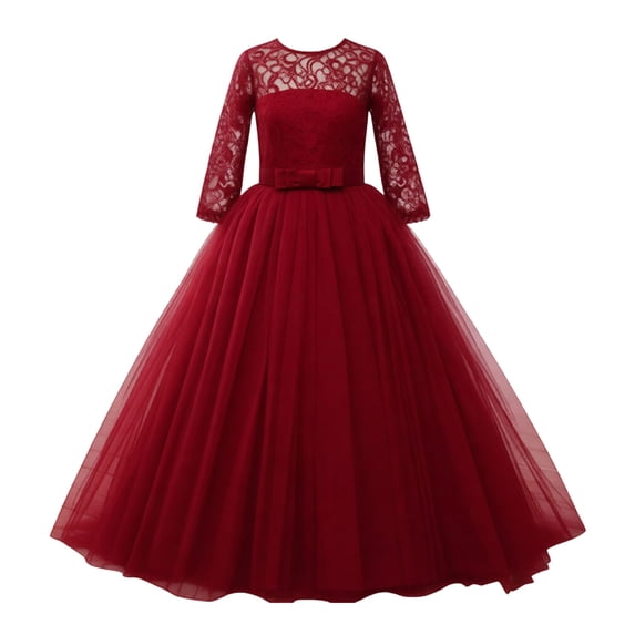 XEGLSBU Girls Dresses Winter Size 12 Kids Performance Dress Girls Formal Lace Wedding Clothes Bowknot Girl's Party Gown Dresses Size 7-8 Years