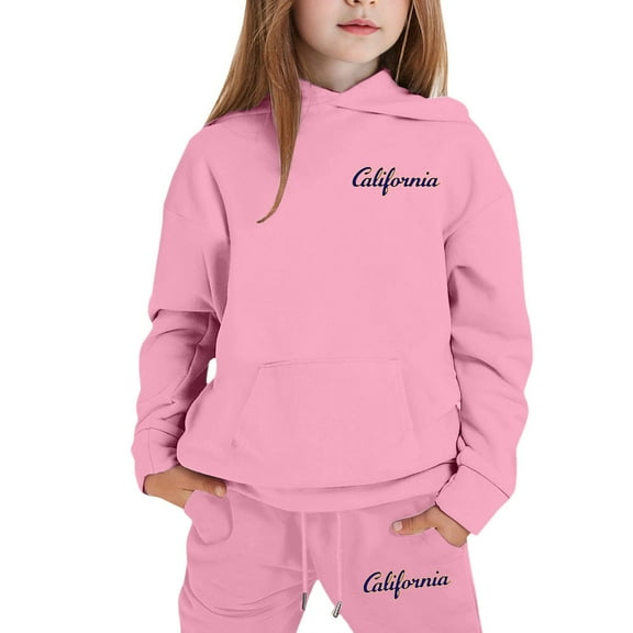 XEGLSBU Girls Fall Outfits 10/13 Girls Outfits 2 Pcs Letter Print Hoodie and Joggers Tracksuit Casual Pullover Sweatshirt Pants Playwear Pink Size 11-12 Years
