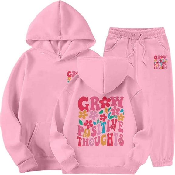 XEGLSBU Girls Fall Outfits 10 Winter Girls Outfits Tracksuit with Stylish Print Hoodie and Joggers Warm Kids Toddler Fall Outfits for Girls Dressy Pink Size 2-3 Years