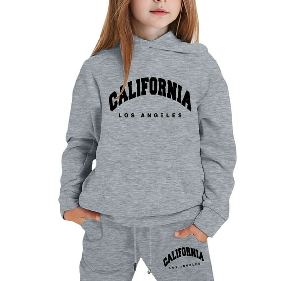 XEGLSBU Girls Fall Outfits Size 6-7 Girls Outfits Hoodies Letter Print Sweatshirt Stylish and Comfortable Everyday Wear Girls Fall Outfits Size 6X Grey Size 7-8 Years