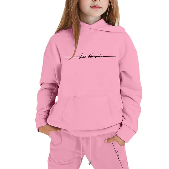 XEGLSBU Girls Fall Outfits Size 8-10 Girls Outfits Hoodies Letter Print Sweatshirt Stylish and Comfortable Everyday Wear Fall Outfits for Girls a-Pink Size 11-12 Years