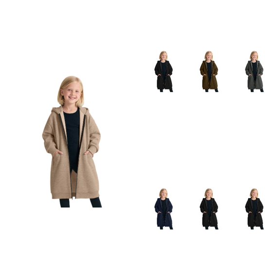 XEGLSBU Girls Hoodies Mid-Length Full Zip Jackets Long Sleeve Hooded Outerwear Sweatshirts Cozy Warm for Autumn Winter Khaki Size 11-13 Years