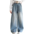 thumbnail image 1 of XEGLSBU Girls Jeans Fashion Cute Pants Elastic Waist Wide Leg Jeans Casual Demin Pants with Pockets (A-Blue Size5-6 Years), 1 of 7