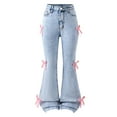 thumbnail image 1 of XEGLSBU Girls Jeans Size 16-18 Big Kids Stylish Distressed Denim Bottom Pants for Teen Girls with Bow Flared Leg Design Blue Size 10-11 Years, 1 of 9