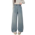 thumbnail image 1 of XEGLSBU Girls Jeans Size 8 Slim Long Girls Denim Pants Straight Leg with Rhinestone Loose Fit Wide Leg Long Pants Light Blue Size 5-6 Years, 1 of 6