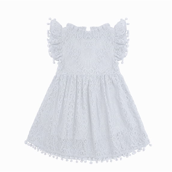 XEGLSBU Girls Lace Hollow out Summer Dress Sleeveless Party Gown with Flutter Sleeves for Toddler (White Size 3-4 Years)