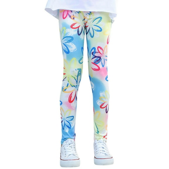 XEGLSBU Girls Leggings Size 6T Girls Ankle Length Leggings Printing Flower Kids Classic Stretch Pants Girls Leggings Size 6/7 Light Blue Size 6-7 Years