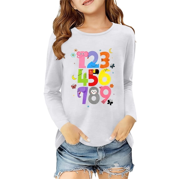 XEGLSBU Girls Long Sleeve Shirts Size 10-12 Stylish Kids Long Sleeve Graphic Tee Soft Casual Shirt for Girls and Boys White Size 9-10 Years