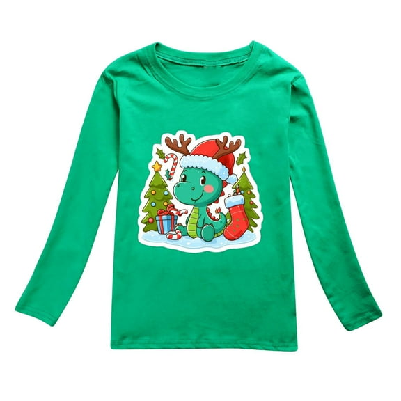 XEGLSBU Girls Long Sleeve Shirts Size 6T Toddler Boys Girls Autumn Long Sleeve Christmas Cartoon Dinosaur Prints T Shirt Tops Green Size 7-8 Years