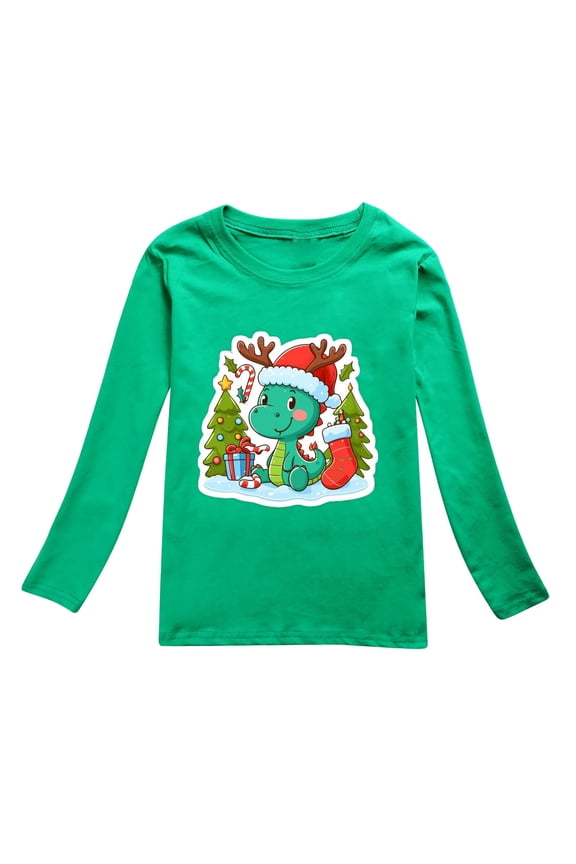 Girls Long Sleeve Shirts Size 6T Toddler Boys Girls Autumn Long Sleeve Christmas Cartoon Dinosaur Prints T Shirt Tops Green Size 7-8 Years