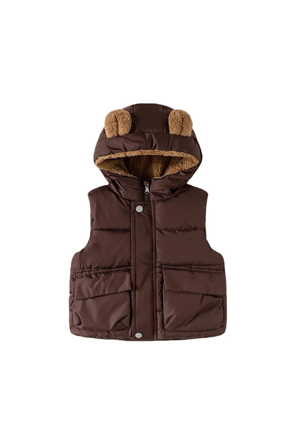 Girls' Outerwear Jackets & Coats Size 6 Boys Down Vest with Attached Hood Winter Warm Padded Sleeveless Jacket for Kids Outdoor Thermal Insulated Outerwear Garment Coffee Size 3-4 Years