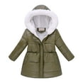 thumbnail image 1 of XEGLSBU Girls' Outerwear Jackets & Coats Tan Girls Winter Down Jacket with Hooded Trim Warm Zip up Long Sleeve Coat Slim Fit Padded Outwear for Cold Weather Army Green Size 4-5 Years, 1 of 3