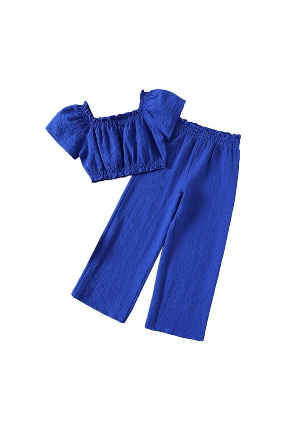 Girls Outfits Size 10 Girls Outfits Sets Spring Summer Casual Sleeve Top and Pants Two Piece Set for Daily Wear Blue Size 10-11 Years