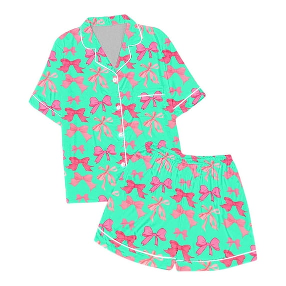 XEGLSBU Girls Pajamas Size 12-14 Big Kids Children's Girls Bow Printed Short Sleeve Shorts Two Piece Pajama Set Girls Pajamas Size 10-12 Pack D-Mint Green Size