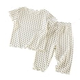 thumbnail image 1 of XEGLSBU Girls Pajamas Size 6 Summer Girl Thin Pajamas Strawberry Pattern Wooden Ear Edge Short Sleeve Set Home Clothes Air Conditioning Clothes B-Beige Size 1-2 Years, 1 of 3