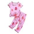 thumbnail image 1 of XEGLSBU Girls Pajamas Size 6 Summer Girl Thin Pajamas Strawberry Pattern Wooden Ear Edge Short Sleeve Set Home Clothes Air Conditioning Clothes Girls Pajamas Size 10-12 Purple Size 12-18 Months, 1 of 8