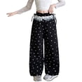 thumbnail image 1 of XEGLSBU Girls Pants Drawstring Elastic Bow Printed Sweatpants with Lace Casual Active Joggers Black Size 4-5 Years, 1 of 4