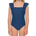 thumbnail image 1 of XEGLSBU Girls Pattern 1 Piece Swimsuit Decorative Girls Piece Swimsuit with Ruffle and Pleated Design for Beach Pool Summer Dark Blue Size 15-16 Years, 1 of 3