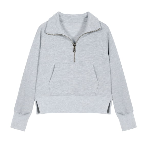 XEGLSBU Girls Pullover Sweatshirts Solid Color Half Zip Long Sleeve Casual Outerwear with Pocket Fall Winter Grey Size 11-12 Years