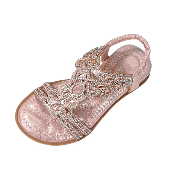 XEGLSBU Girls Sandals Size 6.5 Girl Princess Sandals Rhinestone Slingback Ankle Strap Casual Bohemian Beach Shoes (PK1 Size 27)
