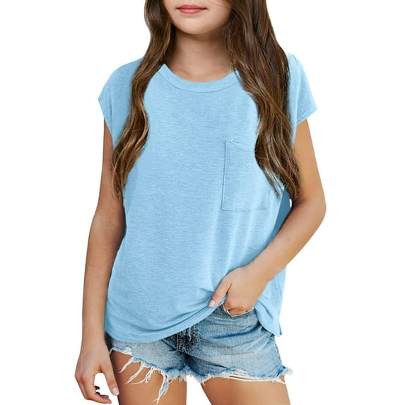 XEGLSBU Girls Shirts 5T Dinosaur Girls Tops and Tees for Summer Short Sleeve Hoodeds with Front Pocket forBeach and Picnics Comfortable Fit Light Blue Size 9-10 Years