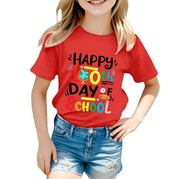 XEGLSBU Girls Shirts 5T Outfits Boy and Girl Fashion Casual Print Round Neck Loose Short Sleeve T Shirt Top Red Size 2-3 Years