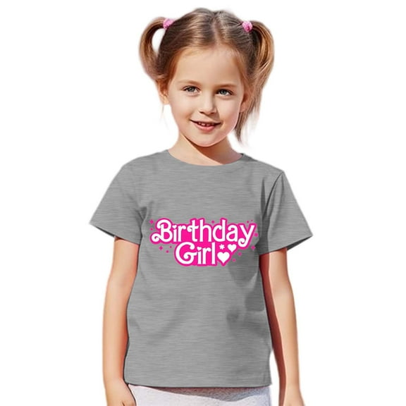 XEGLSBU Girls Shirts 5T Outfits Girl's Birthday Cute Shirts and T Shirt Short Sleeve (1Y 13Y) Grey Size 1-2 Years