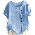 thumbnail image 1 of XEGLSBU Girls Shirts Size 10-12 Girls' Solid Color Short Sleeve T Shirt Classic Round Neck Button Casual Top for Kids (5 15 Years) Soft Tee for Summer Sky Blue Size 12-13 Years, 1 of 4