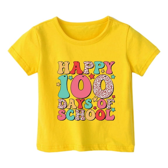 XEGLSBU Girls Shirts Size 10 Boy and Girl Fashion Casual Print Round Neck Loose Short Sleeve T Shirt Top Yellow Size 3-4 Years