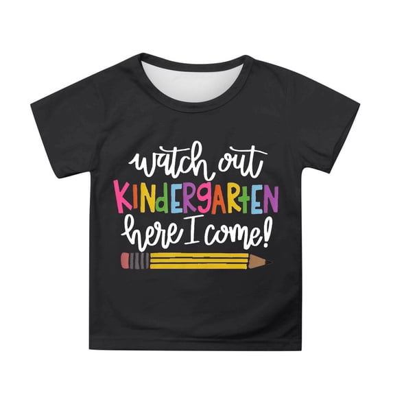 XEGLSBU Girls Shirts Size 12-13 Girls Short Sleeve Tops Casual Cartoon Print Tees Comfortable Round Neck Shirts for School Daily Wear Black Size 6-7 Years