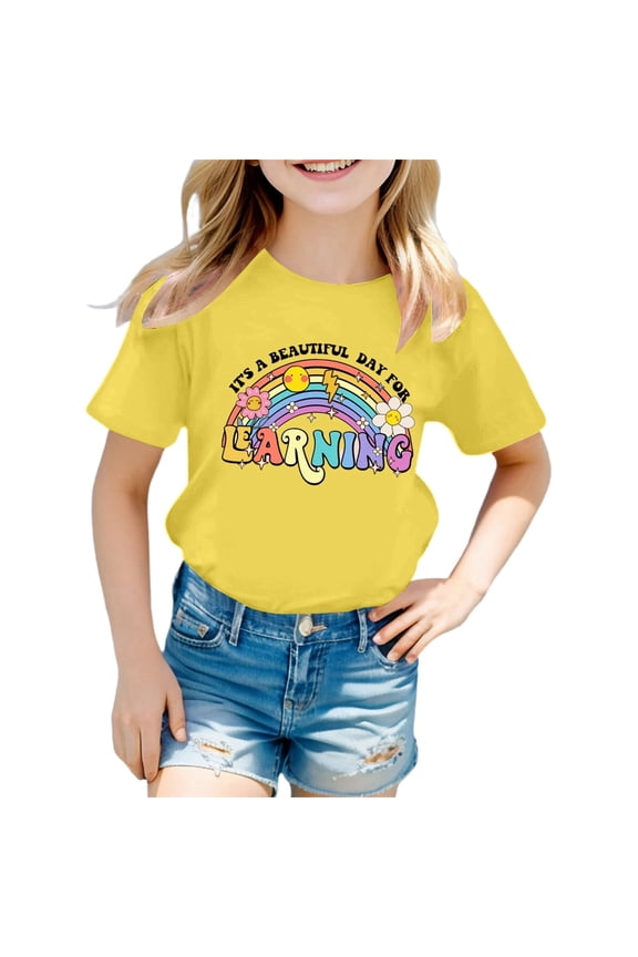 Girls Shirts Size 12-14 Stylish Girls Tops for Loose Fit Tees & Shirts for Ages 3 16 for Spring and Summer Easy to Clean Great For Yellow Size 8-9 Years