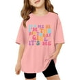 thumbnail image 1 of XEGLSBU Girls Shirts Size 12-14 Trendy Children Kids Girls Letter Printed Short Sleeve T Shirts Kids Oversized Tops Casual Crewneck Basic Tees Pink Size 9-10 Years, 1 of 6
