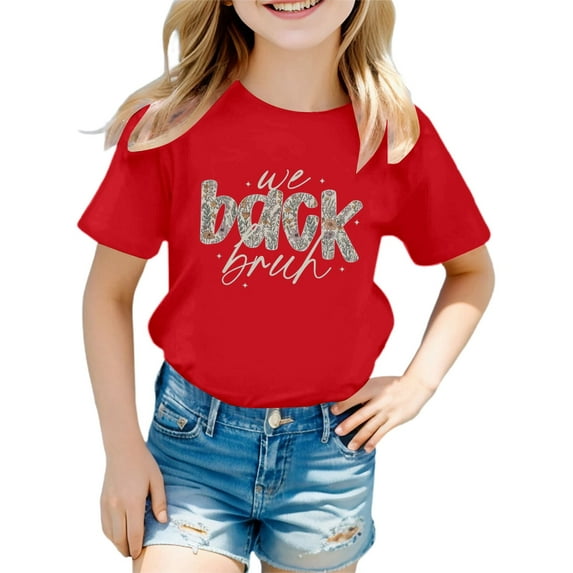 XEGLSBU Girls Shirts Size 14 16 Cotton Stylish Girls Tops for Loose Fit Tees & Shirts for Ages 3 16 for Spring and Summer Easy to Clean Great For Red Size 3-4 Years