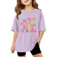 thumbnail image 1 of XEGLSBU Girls Shirts Size 6 Pack Children Kids Girls Letter Printed Short Sleeve T Shirts Kids Oversized Tops Casual Crewneck Basic Tees Light Purple Size 7-8 Years, 1 of 6