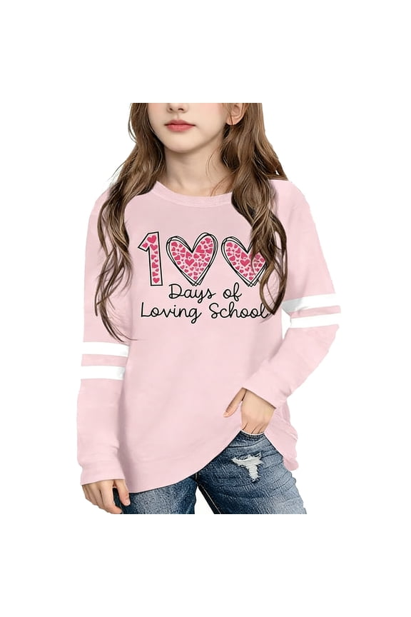 Girls Shirts Size 6 Pack Girls Long Sleeve Casual Top Comfortable Round Neck Tee with Cute Print Design for Daily Wear Pink Size 5-6 Years