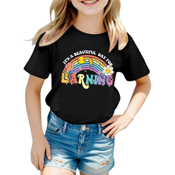 XEGLSBU Girls Shirts Size 6 Pack Stylish Girls Tops for Loose Fit Tees & Shirts for Ages 3 16 for Spring and Summer Easy to Clean Great For Black Size 11-12 Years
