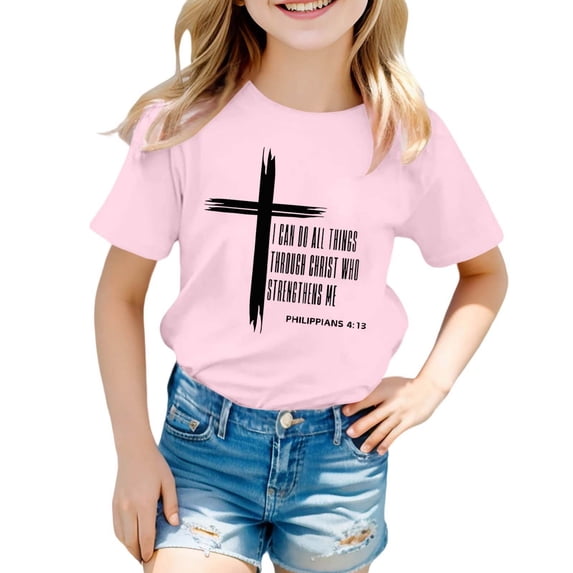 XEGLSBU Girls Shirts Size 7/8 Kids Graphic Short Sleeve T Shirt Unisex Casual Tee with Print for Boys and Girls Comfortable Playwear Light Pink Size 4-5 Years