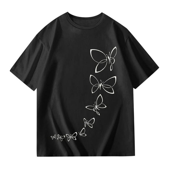 XEGLSBU Girls Shirts Size 7-8 Youth Kids Girls Cute Graphic Print Round Neck Short Sleeve Tee Summer Casual T Shirt Black-A Size 6-7 Years