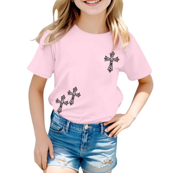 XEGLSBU Girls Shirts Size 7 Kids Graphic Short Sleeve Tee Shirt Comfortable Casual Top for Girls and Boys Outfit Light Pink Size 4-5 Years