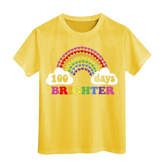 XEGLSBU Girls Shirts Size 8 100 Days of School Shirts for Boys Girls in My 100 Days T Shirt Happy 100th Day of School Print Casual Tops Yellow Size 3-4 Years