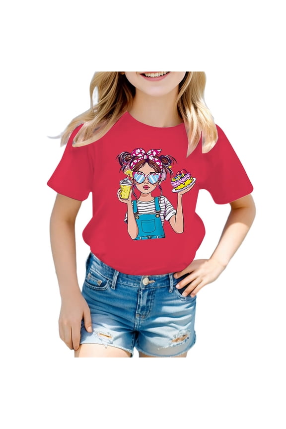 Girls Shirts Size 8 Pink Kid Girls Cute Graphic Round Neck Short Sleeve Tee Summer Casual T Shirt Hot Pink Size 11-12 Years